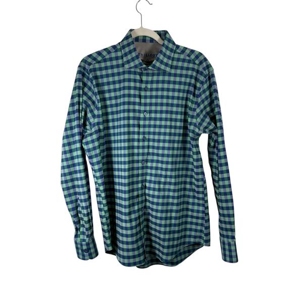 Twillory Performance Long Sleeve Button Up Shirt Tailored Blue Plaid Mens 16.5 - Picture 1 of 6